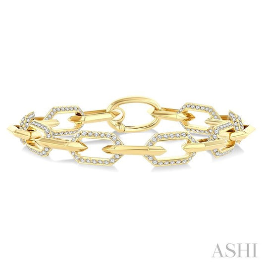 3 Ctw Open Window Hexagon Link Round Cut Diamond Aeris Gold Fashion Bracelet in 14K Yellow Gold