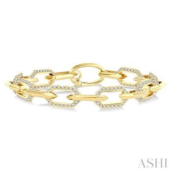 3 Ctw Open Window Hexagon Link Round Cut Diamond Aeris Gold Fashion Bracelet in 14K Yellow Gold