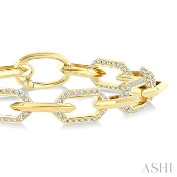 3 Ctw Open Window Hexagon Link Round Cut Diamond Aeris Gold Fashion Bracelet in 14K Yellow Gold