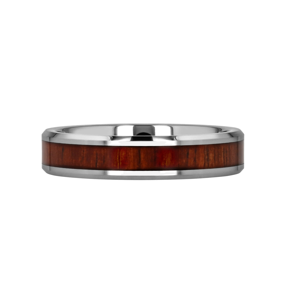 KONA Koa Wood Inlaid Tungsten Carbide Ring with Bevels - 4mm