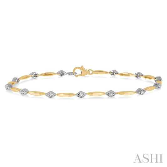 1/10 Ctw Illusion Plate Round Cut Diamond Link Bracelet in 10K Yellow and White Gold