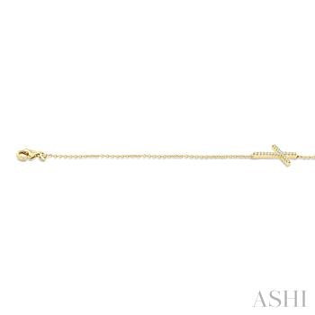 1/8 Ctw Petite Reclined Cross Round Cut Diamond Fashion Bracelet in 10K Yellow Gold