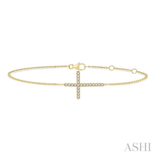 1/8 Ctw Petite Reclined Cross Round Cut Diamond Fashion Bracelet in 10K Yellow Gold