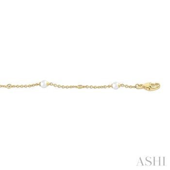3 MM Round Shape Cultured Pearl and 1/20 Ctw Round Cut Diamond Fashion Station Bracelet in 14K Yellow Gold
