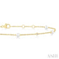 3 MM Round Shape Cultured Pearl and 1/20 Ctw Round Cut Diamond Fashion Station Bracelet in 14K Yellow Gold