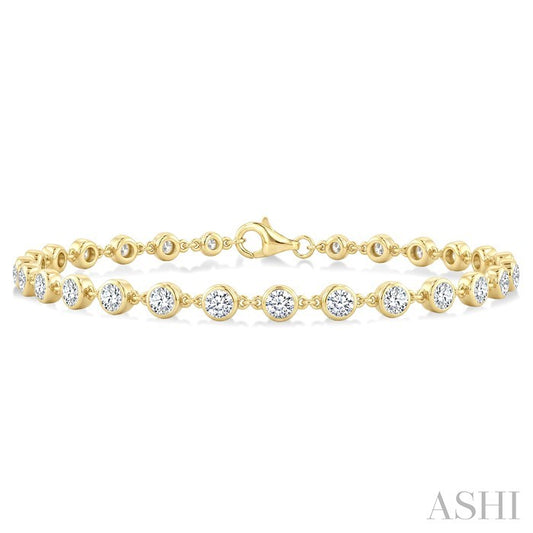3 Ctw Bezel Set Round Cut Diamond Station Bracelet in 14K Yellow Gold