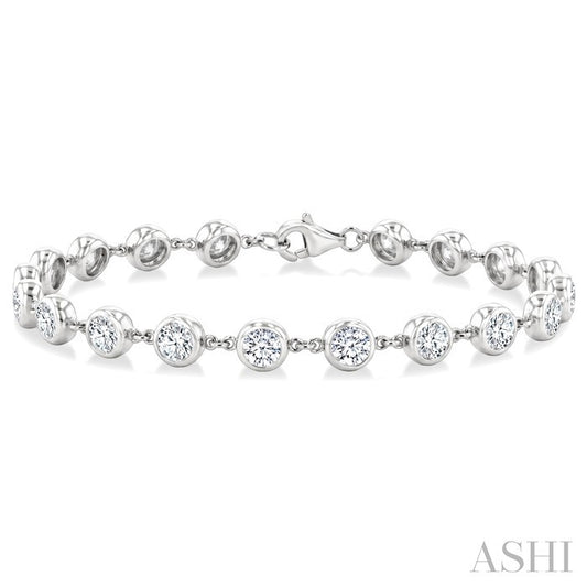 4 Ctw Bezel Set Round Cut Diamond Station Bracelet in 14K White Gold