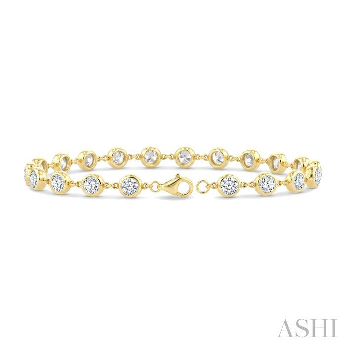 5 Ctw Bezel Set Round Cut Diamond Station Bracelet in 14K Yellow Gold