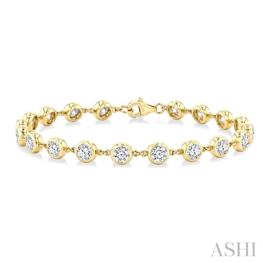 5 Ctw Bezel Set Round Cut Diamond Station Bracelet in 14K Yellow Gold