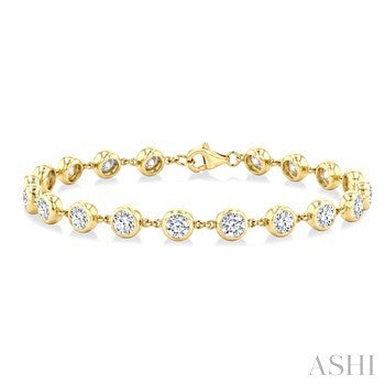 5 Ctw Bezel Set Round Cut Diamond Station Bracelet in 14K Yellow Gold