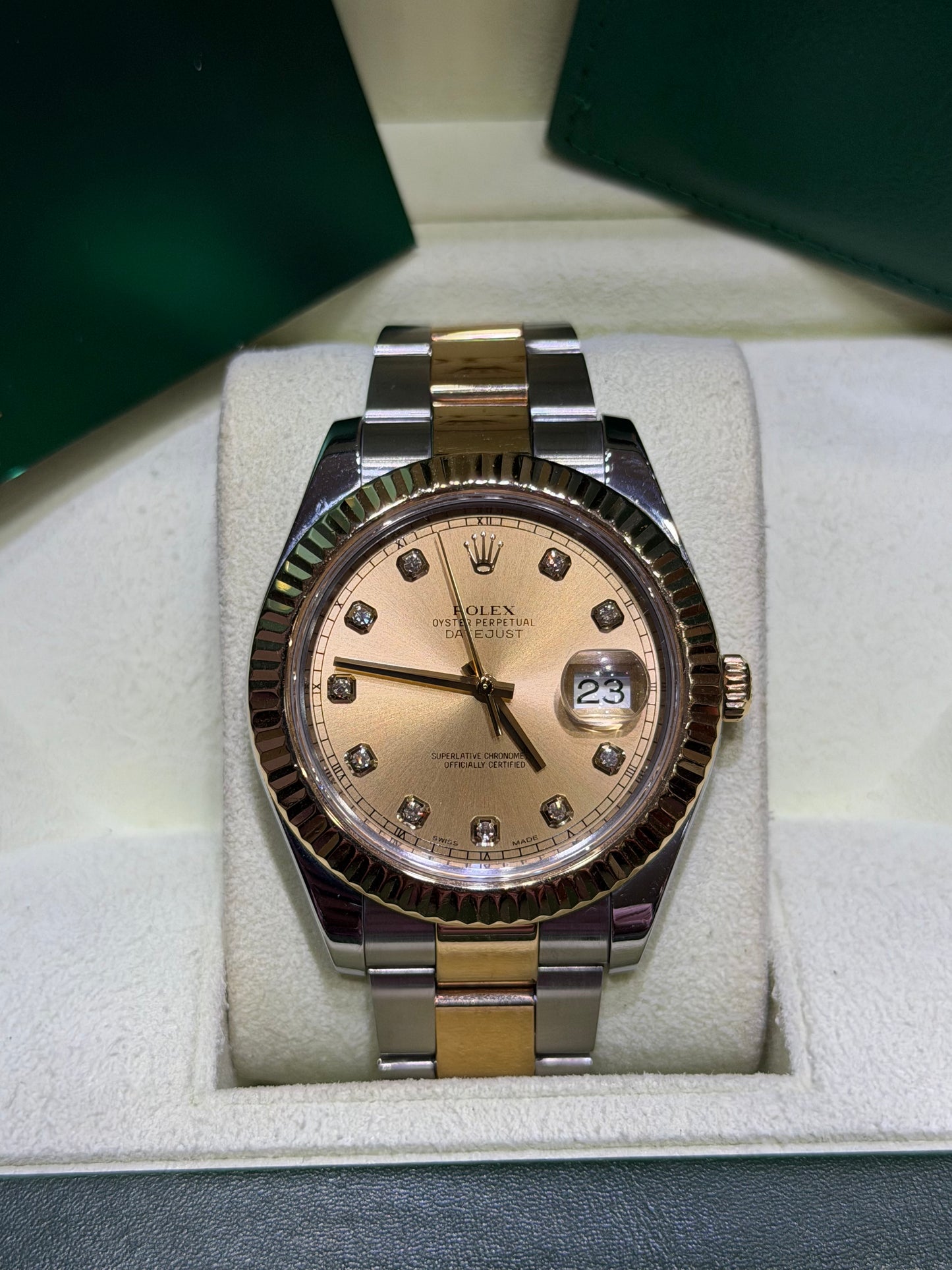 Rolex Datejust II 41mm 116333 Champagne Diamond Dial Two-Tone Box & Papers.