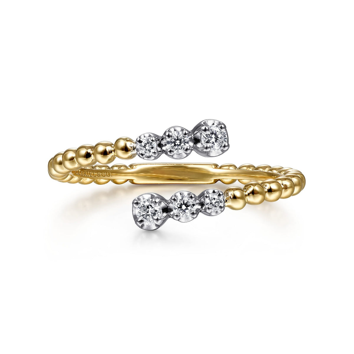 Gabriel & Co. 14K White-Yellow Gold Bujukan Ball and Diamond Open Bypass Ring .14ctw