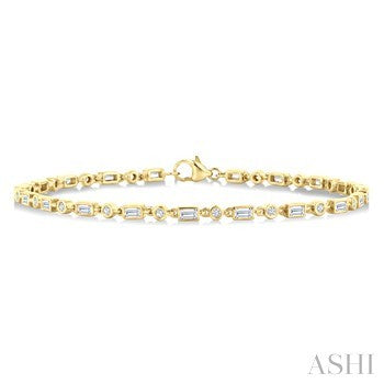 3/4 Ctw Bezel Set Baguette and Round Cut Diamond Fashion Bracelet in 14K Yellow Gold
