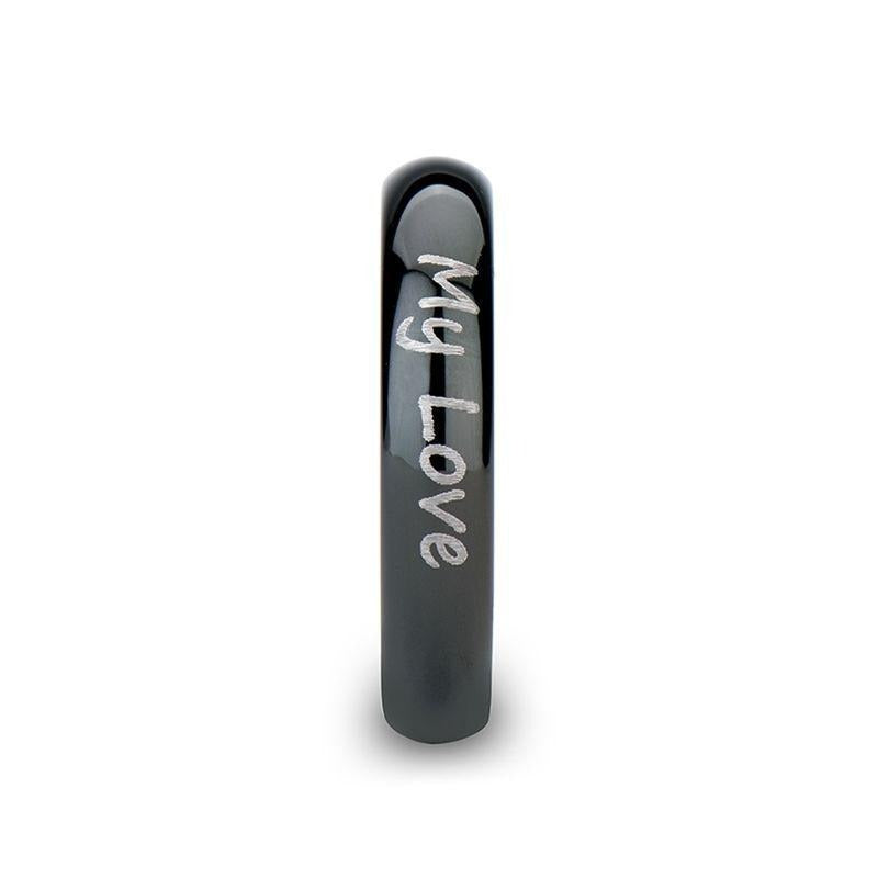 Handwritten Engraved Domed Black Tungsten Ring Polished - 4mm - 12mm - 6mm