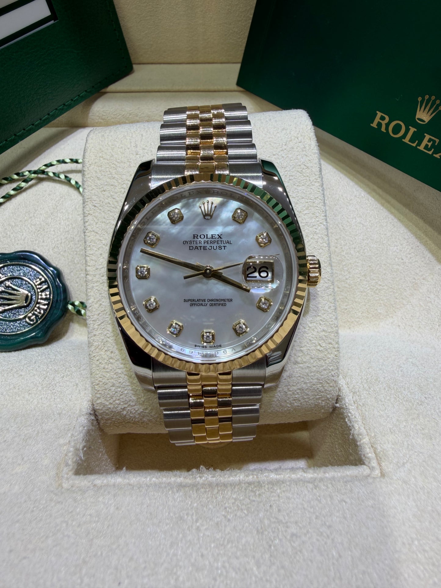 Rolex Datejust 18k/ss Jubilee factory Mother of pearl diamond dial  116233
