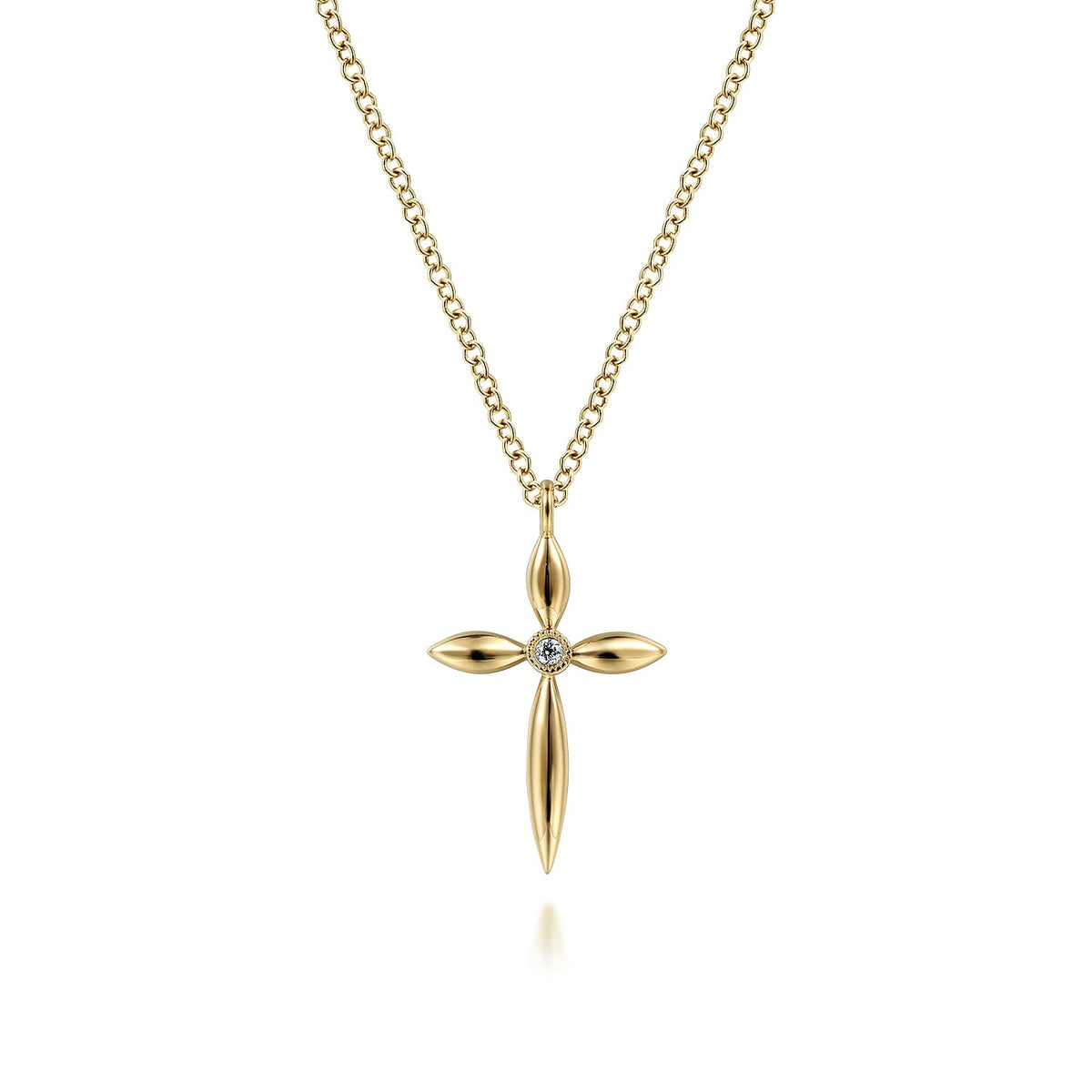 Gabriel & Co. 14K Yellow Gold Diamond Cross Pendant Necklace .01CTW