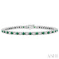 2.5 MM Emerald and 1 1/2 Ctw Round Cut Diamond Square Box Link Precious Tennis Bracelet in 14K White Gold
