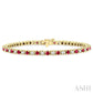 2.5 MM Ruby and 1 1/2 Ctw Round Cut Diamond Square Box Link Precious Tennis Bracelet in 14K Yellow Gold