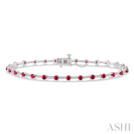 2.5 MM Round Cut Ruby and 1/2 Ctw Round Cut Diamond Precious Bracelet in 10K White Gold