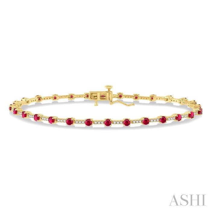 2.5 MM Round Cut Ruby and 1/2 Ctw Round Cut Diamond Precious Bracelet in 10K Yellow Gold