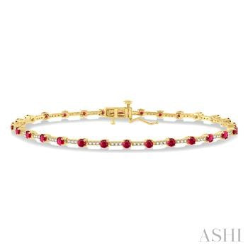 2.5 MM Round Cut Ruby and 1/2 Ctw Round Cut Diamond Precious Bracelet in 10K Yellow Gold