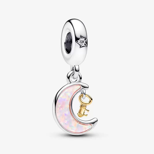 Two-tone Key & Moon Dangle Charm