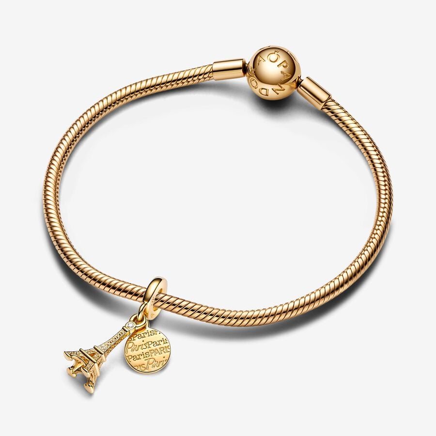 Paris Eiffel Tower Lab-Grown Diamond Engravable Double Dangle Charm