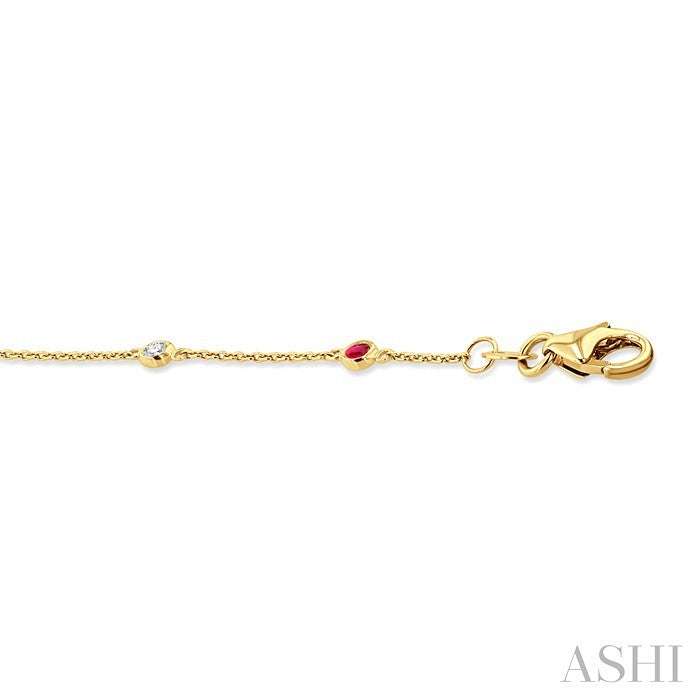 1.8 MM Ruby and 1/10 Ctw Bezel Set Round Cut Diamond Precious Gemstone Station Bracelet in 14K Yellow Gold
