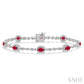 5X3 MM Oval Cut Ruby and 1/20 Ctw Round Cut Diamond Bracelet in 14K White Gold