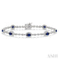 5X3 MM Oval Cut Sapphire and 1/20 Ctw Round Cut Diamond Bracelet in 14K White Gold