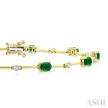 4X3 MM Oval Cut Emerald and 1/3 Ctw Round Cut Diamond Precious Bar Bracelet in 10K Yellow Gold