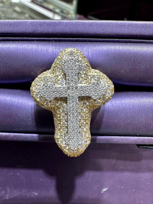 10k Two tone Diamond Cross Ring 5ctw