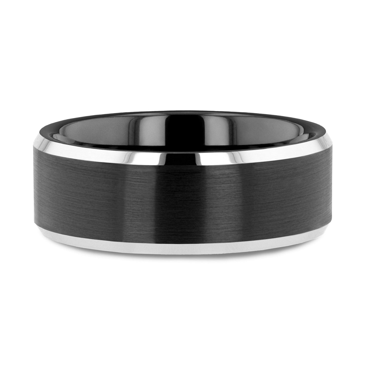 ASTON Black Brushed Center Tungsten Ring with Polished Beveled Edges - 4mm - 10mm - 6mm
