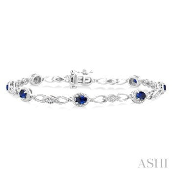 1/20 Ctw Oval Cut 4X3 MM Sapphire and Round Cut Diamond Precious Fashion Bracelet in 10K White Gold