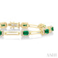 4X3 MM Emerald and 5/8 Ctw Round Cut Diamond Halo Precious Open Link Bracelet in 14K Yellow Gold