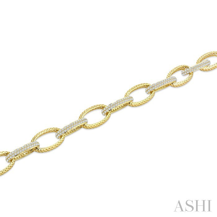3 Ctw Open Window Oval Link Round Cut Diamond Aeris Gold Bold Bracelet in 14K Yellow Gold
