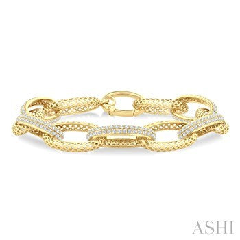 3 Ctw Open Window Oval Link Round Cut Diamond Aeris Gold Bold Bracelet in 14K Yellow Gold