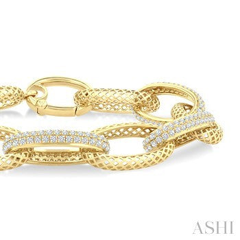 3 Ctw Open Window Oval Link Round Cut Diamond Aeris Gold Bold Bracelet in 14K Yellow Gold