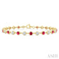 2.7 MM Round shape Ruby and 1 Ctw Round Cut Diamond Precious Station Bracelet in 14K Yellow Gold