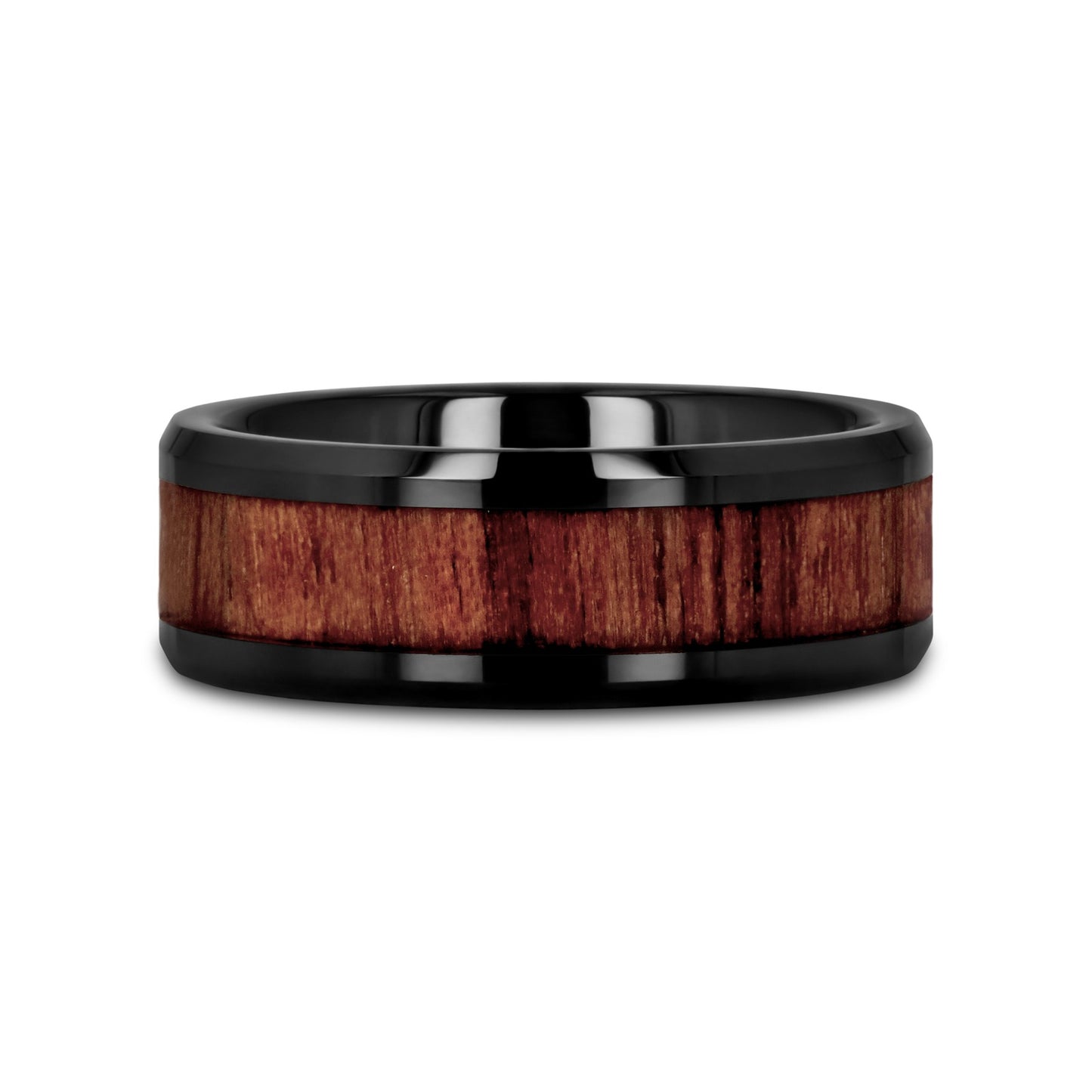YUKON Beveled Black Ceramic Ring with Black Walnut Wood Inlay - 4mm - 12mm - 8mm