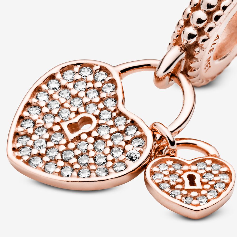 Pavé Heart Padlocks Dangle Charm