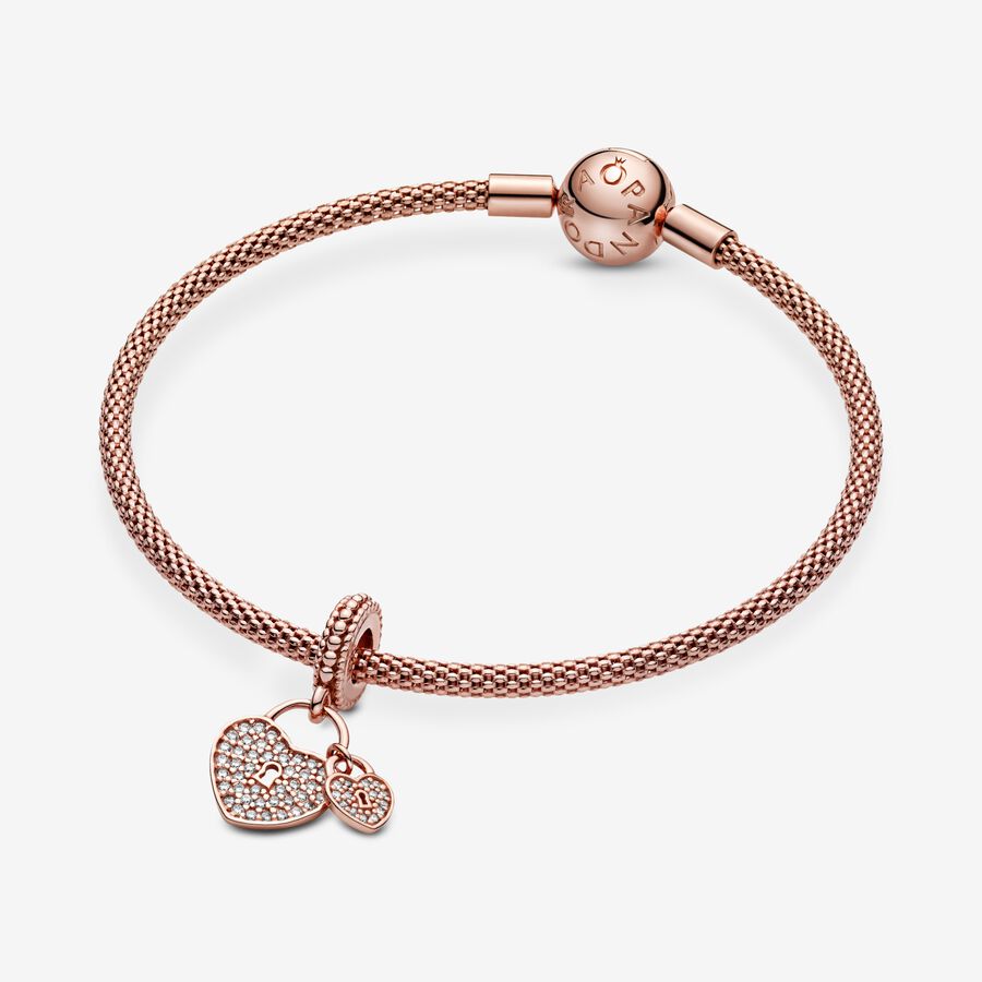 Pavé Heart Padlocks Dangle Charm