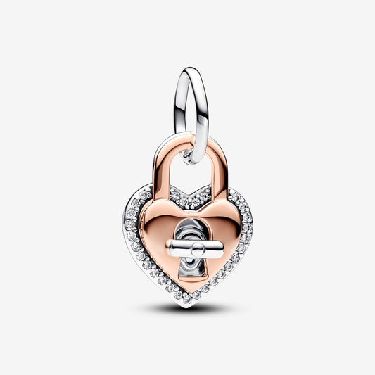 Two-tone Twistable Heart Padlock Double Dangle Charm