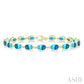 6X4 MM Oval Cut Blue Topaz and 1/6 Ctw Round Cut Diamond Semi-Precious Tennis Bracelet in 10K Yellow Gold