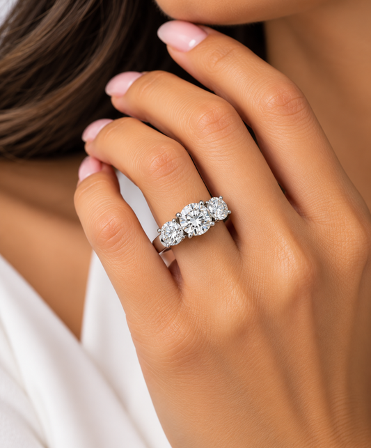 1.39 CTW GSI Certified Natural Diamond Three-Stone Engagement Ring | 18K White Gold