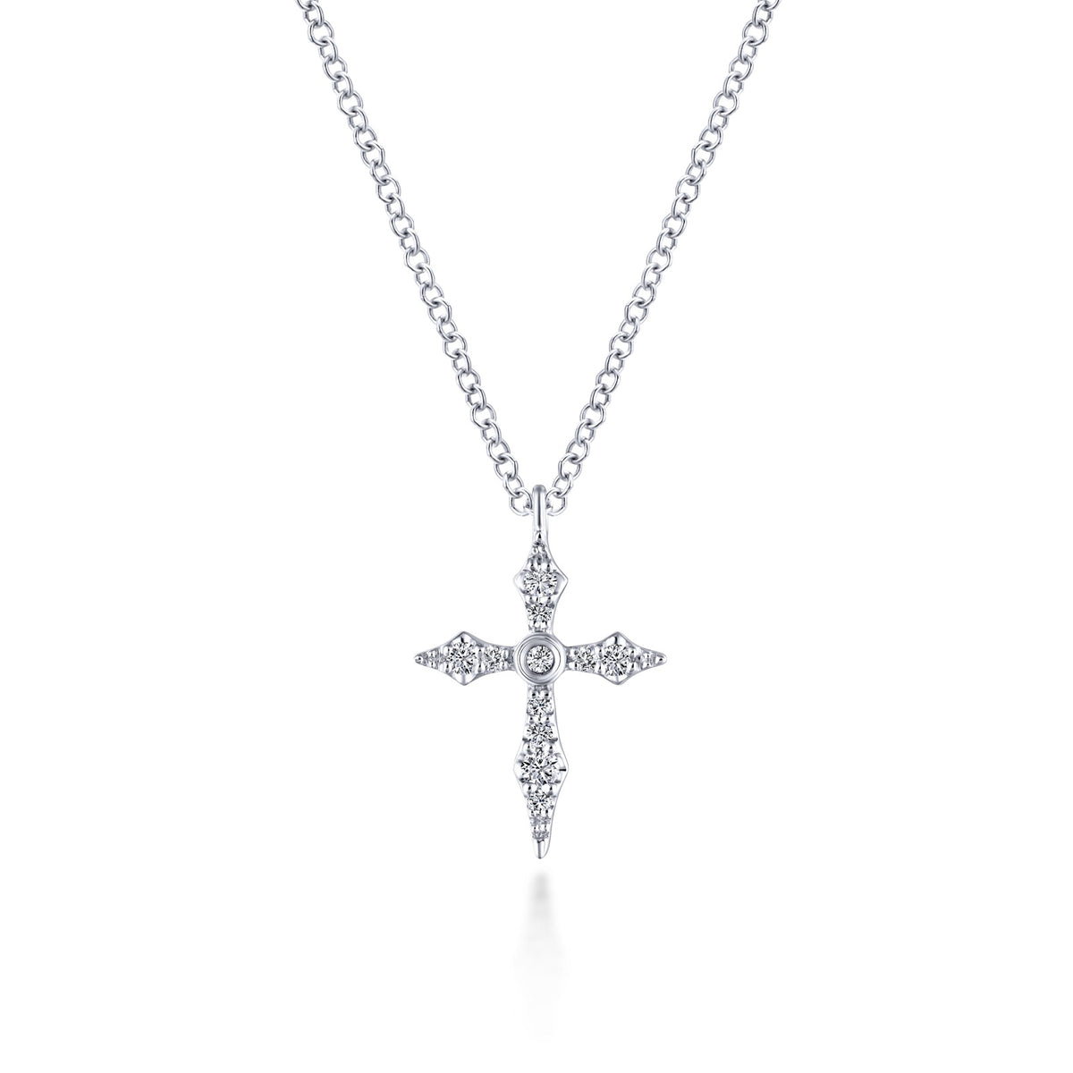 Gabriel & Co. 14K White Gold Sculpted Diamond Cross Pendant Necklace Kaslique 17.5 .09CTW