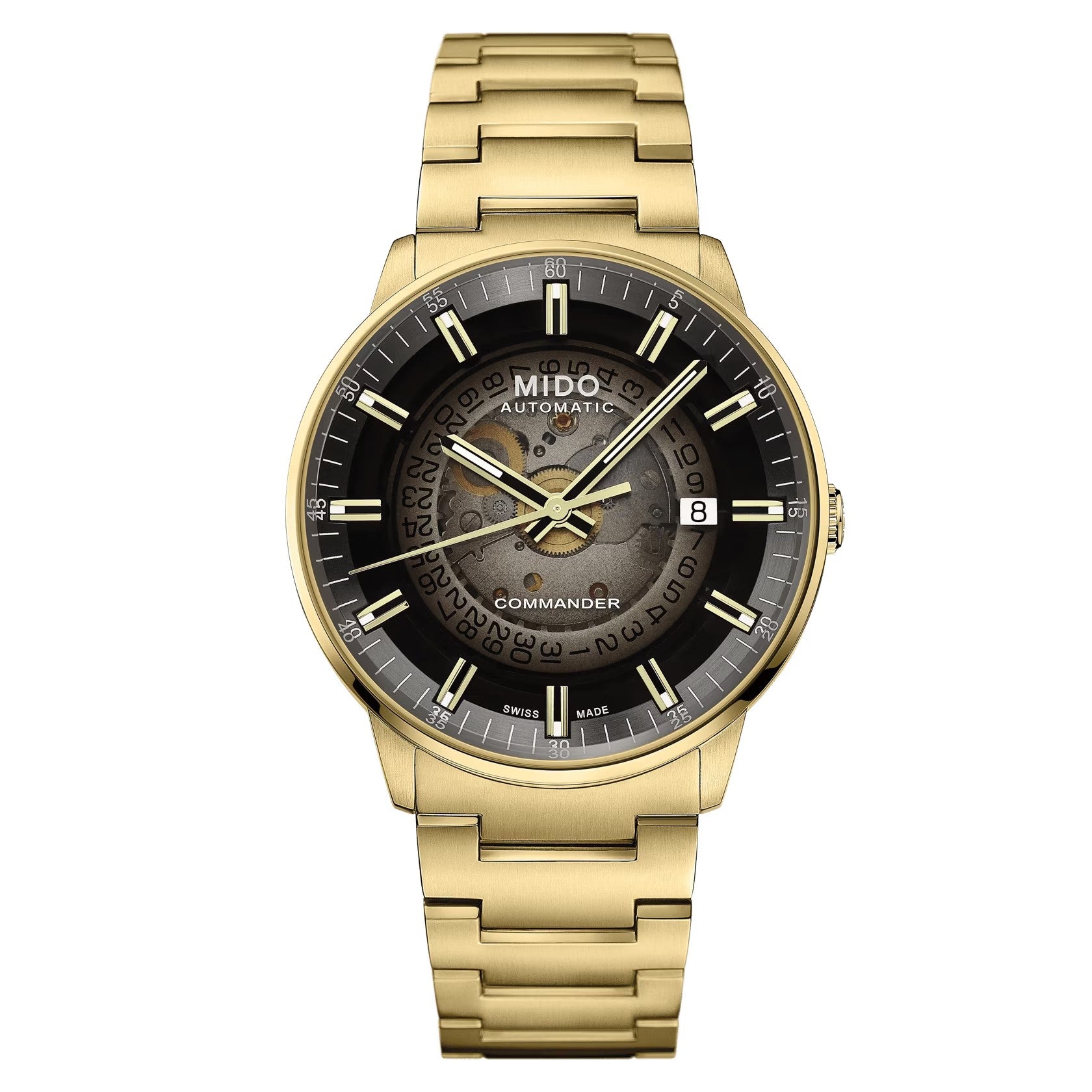 MIDO Commander Gradient Black See-Through Dial - Stainless Steel Watch with Gold-Color PVD Coating- 40mm