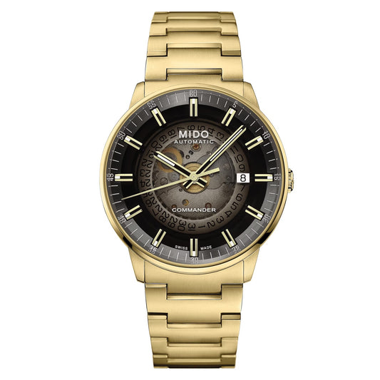 MIDO Commander Gradient Black See-Through Dial - Stainless Steel Watch with Gold-Color PVD Coating- 40mm