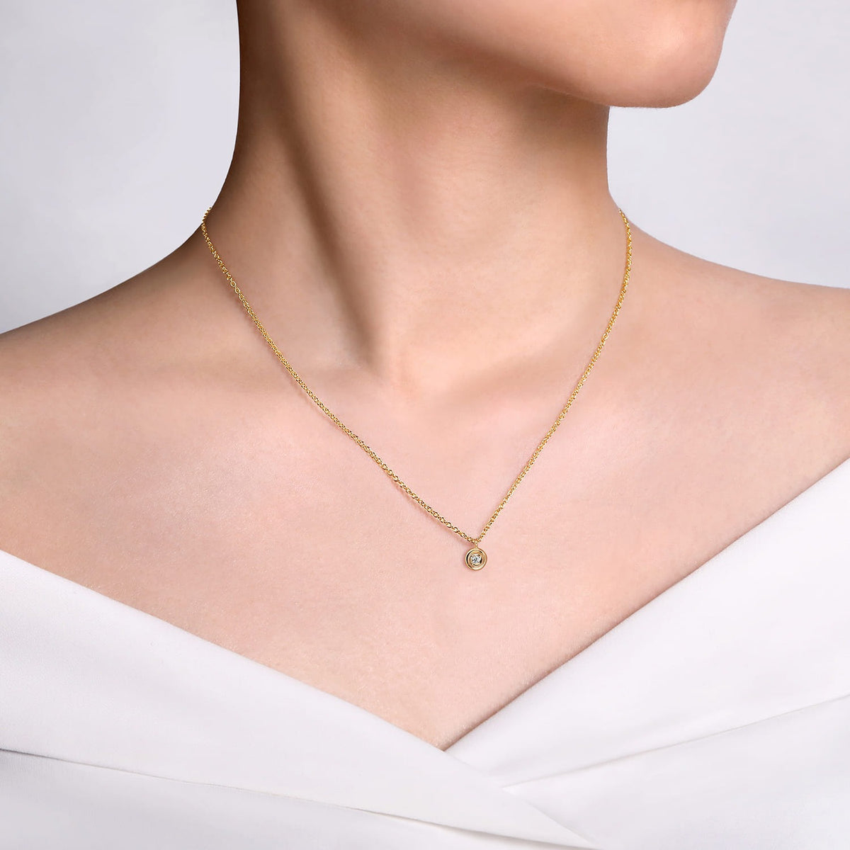 Gabriel & Co. 14K Yellow Gold Round Diamond Pendant Necklace .04CTW