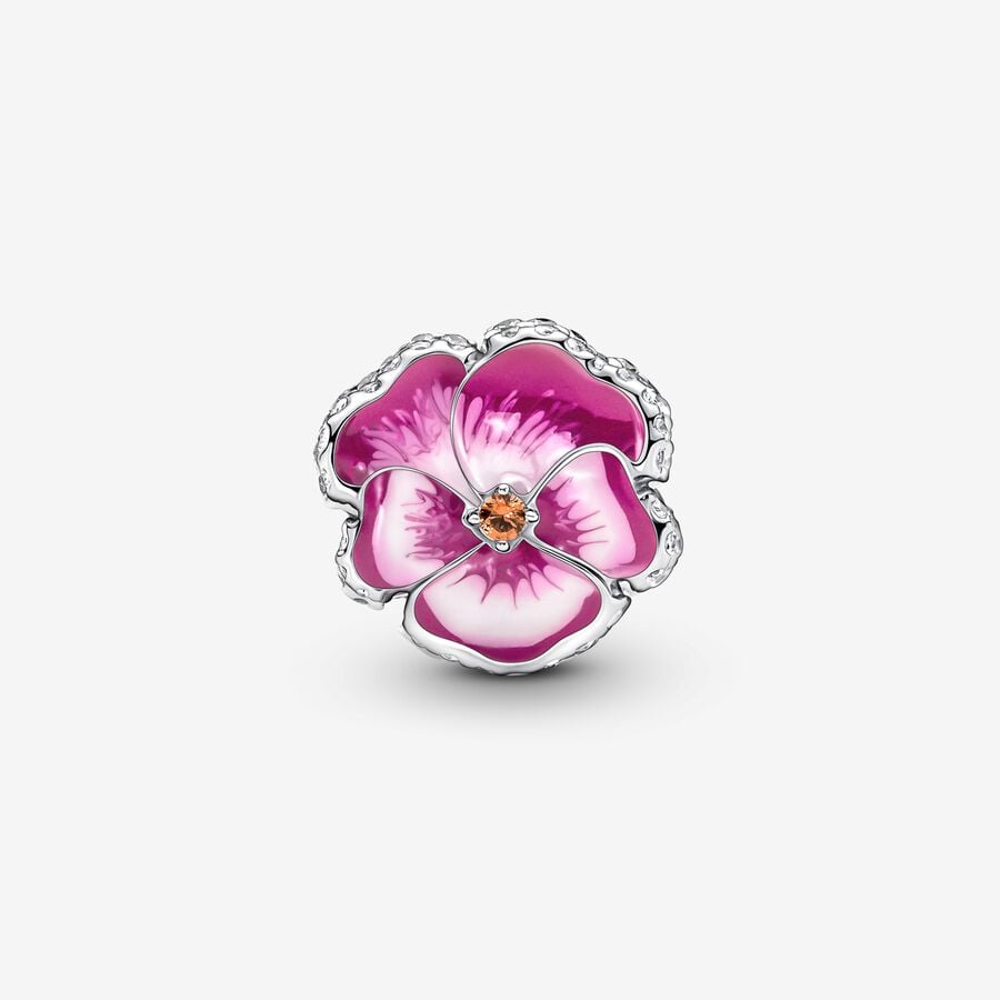 Pink Pansy Flower Charm